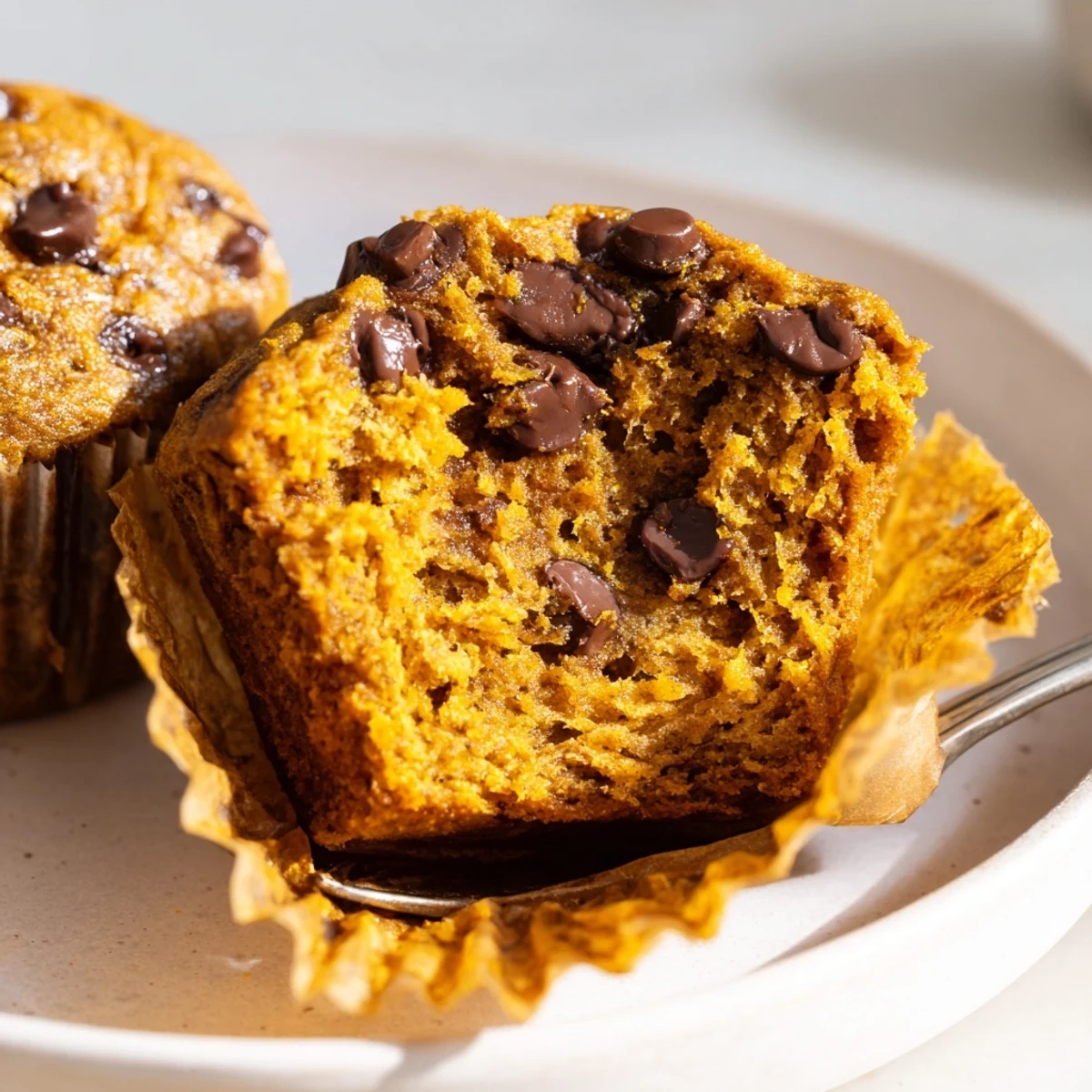 Delicious vegan pumpkin chocolate chip muffins ideal for cozy breakfast or snack time.  