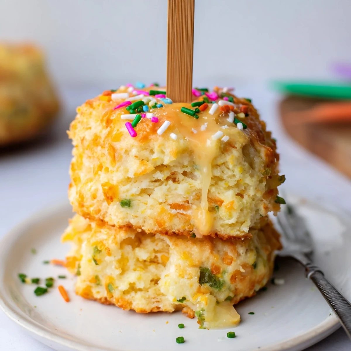 Deliciously cheesy Cheddar Jalapeño Birthday Biscuit Muffin Pops, a fun, handheld treat.