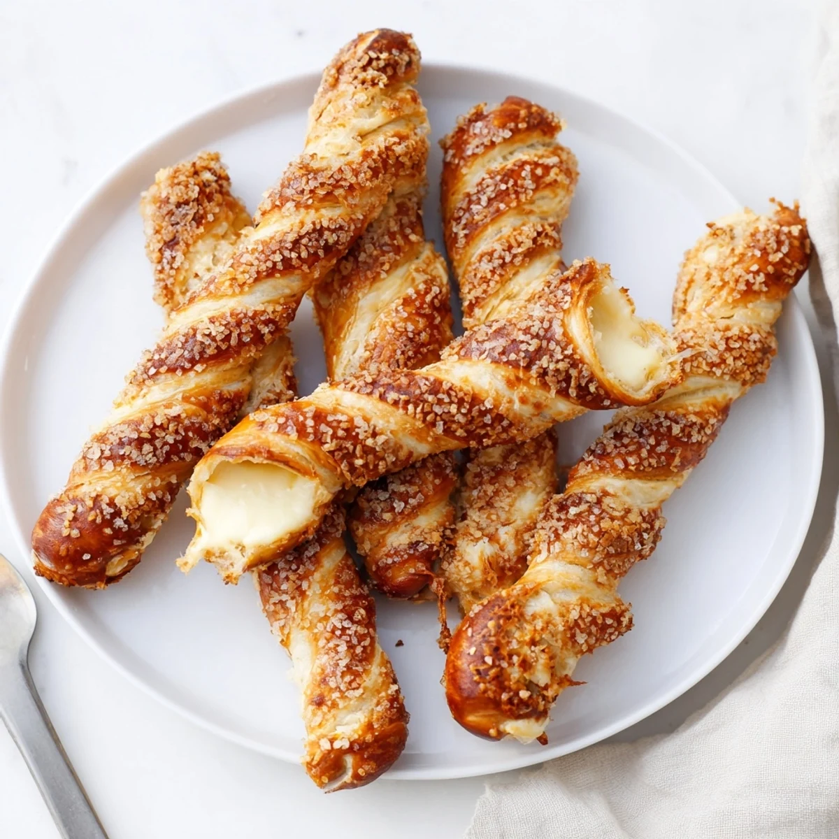 Warm, golden Cream Soda Cheesy Pretzel Biscuit Sticks with a cheesy surprise inside.  