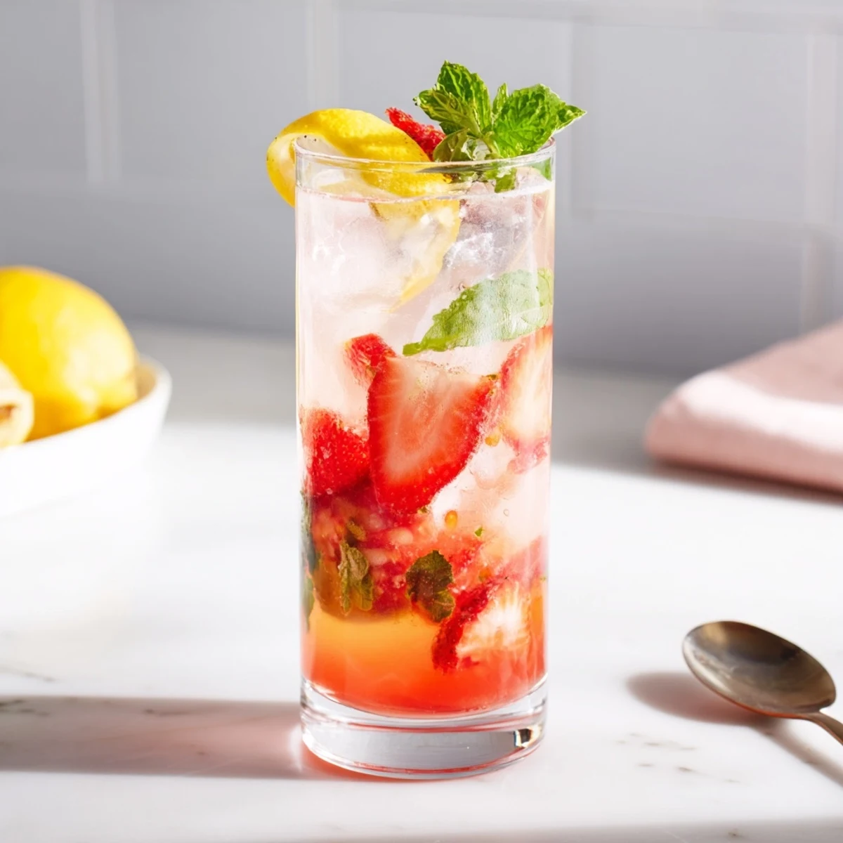 Cool and invigorating water-based mocktails garnished with mint and lemon wheels.
