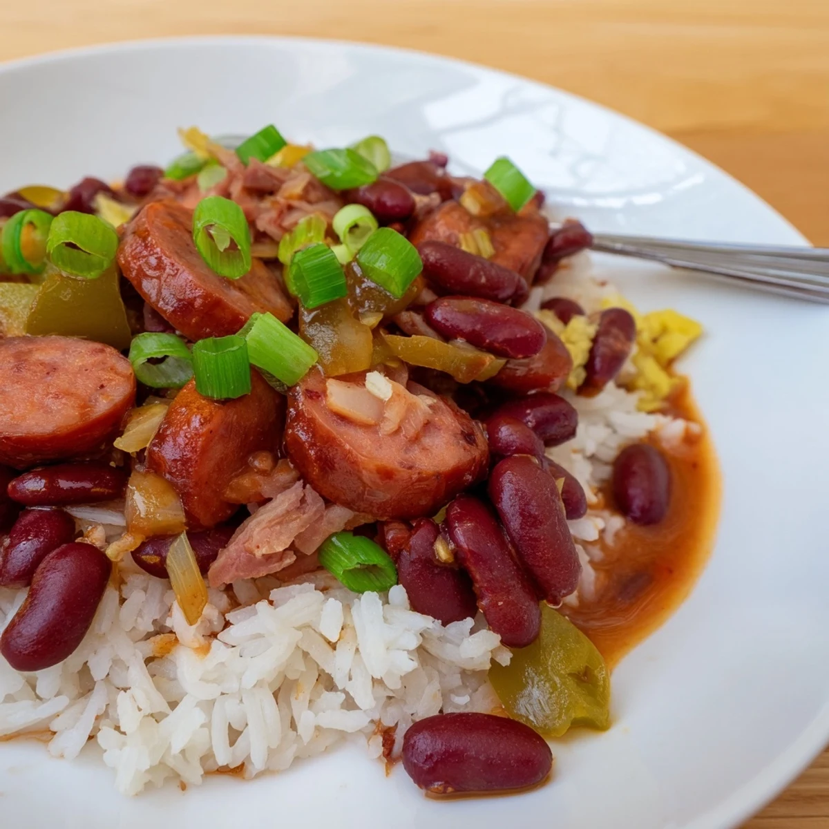 Savory red beans and rice simmered with spices, served over fluffy white rice.