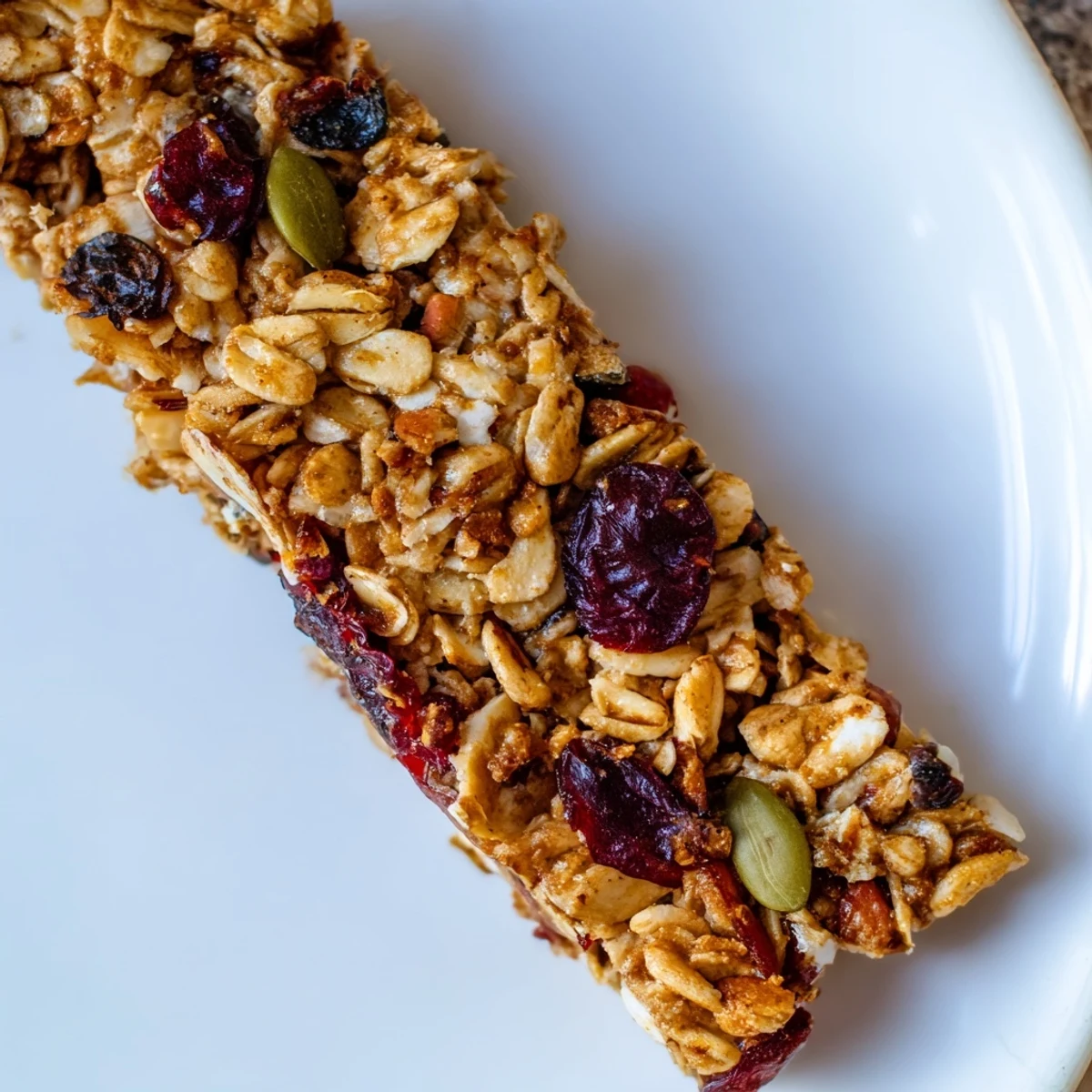 Sweet and wholesome, these warm, homemade Roasted Pumpkin Seed & Cranberry Granola Bars are ready to enjoy.