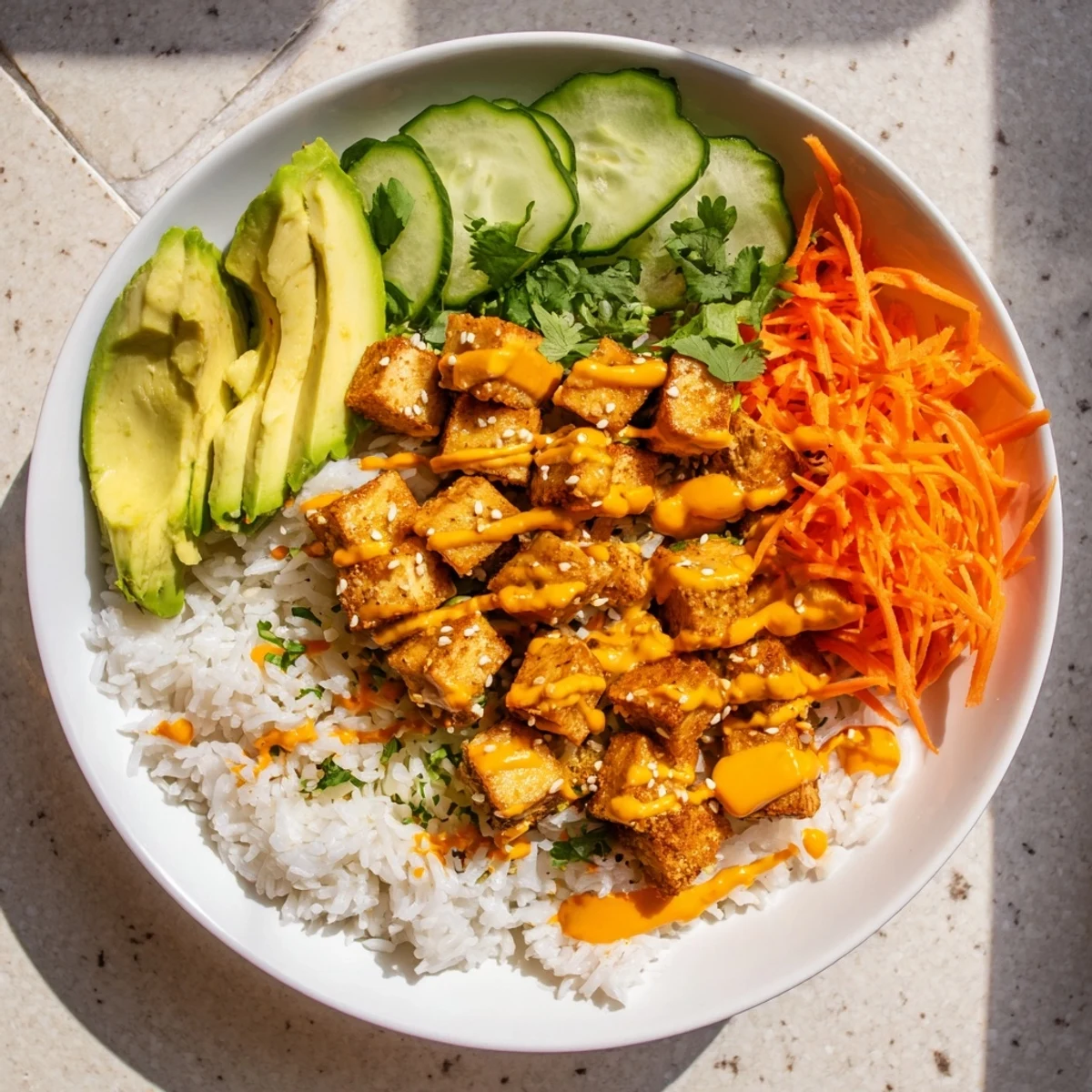 Enjoy flavorful Chili-Mayo Baked Tofu Bowls, with golden baked tofu and fresh vegetables for satisfying textures.