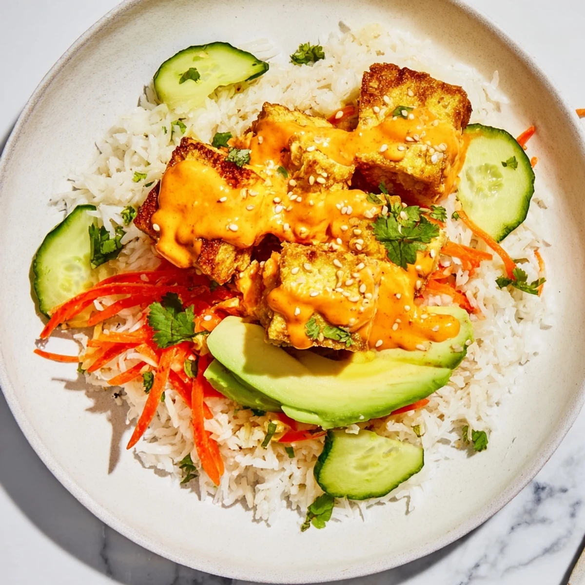 Chili-Mayo Baked Tofu Bowl