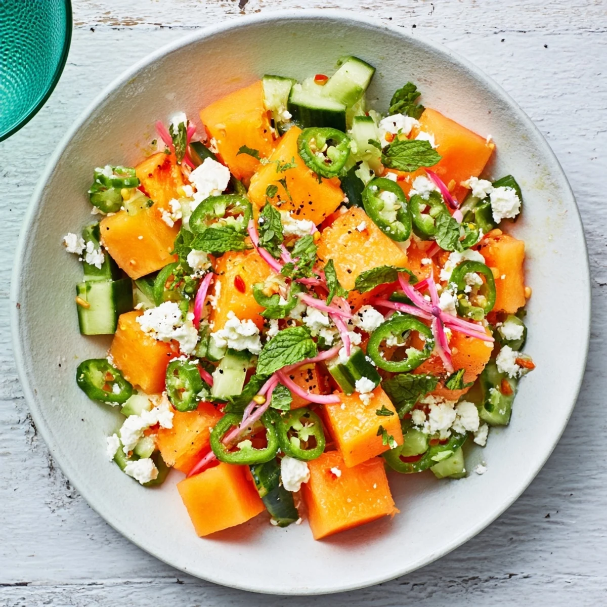 Refreshing Cucumber and Watermelon Hot Girl Salad boasts juicy watermelon cubes and creamy feta.