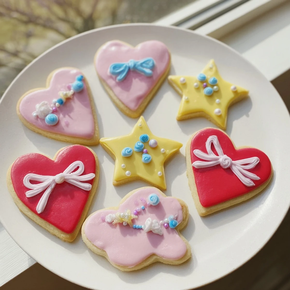 Freshly baked Pretty Bows Heart & Star Cookies offer a delightful visual with sweet bow designs.