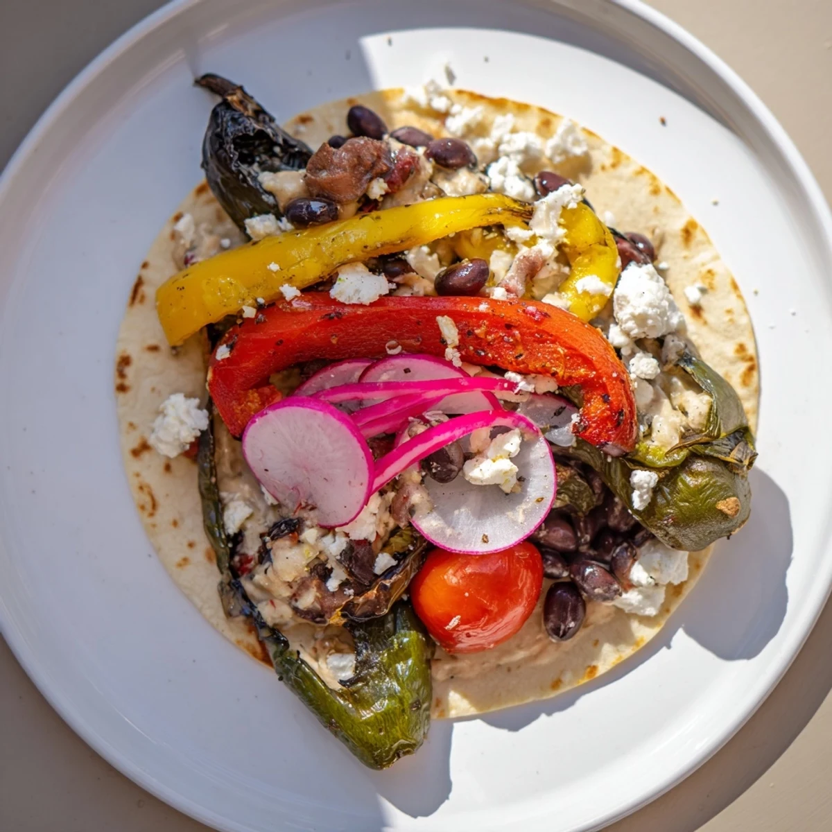 Brightly colored Desert Bloom Cactus Taco Board with warm tortillas, fresh toppings, and zesty salsa.
