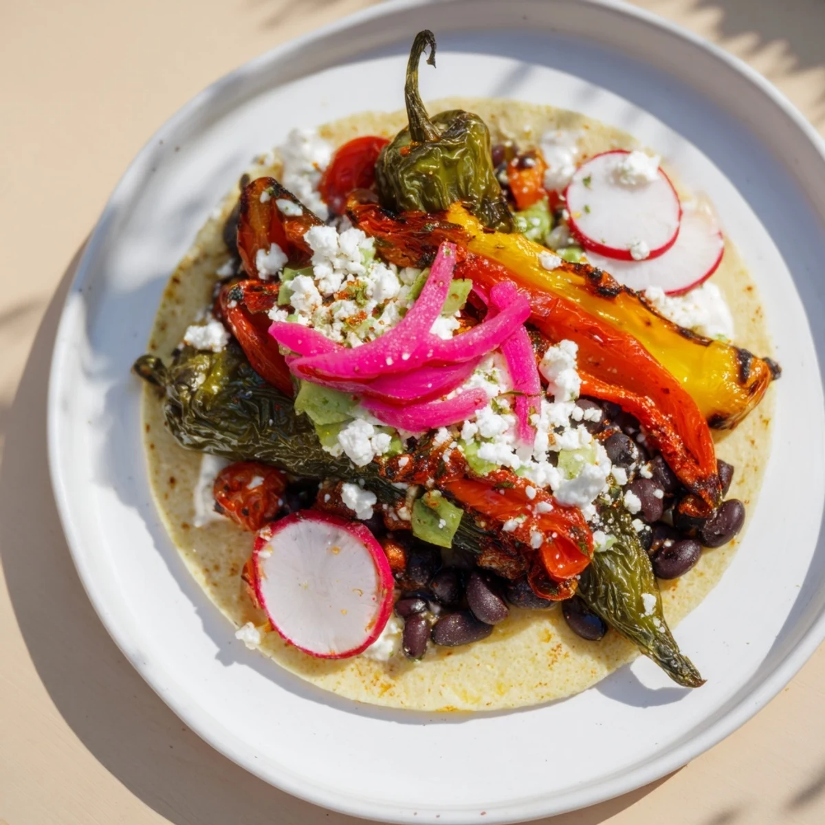 A delicious view of the complete Desert Bloom Cactus Taco Board, showcasing vibrant veggies and flavorful fillings.