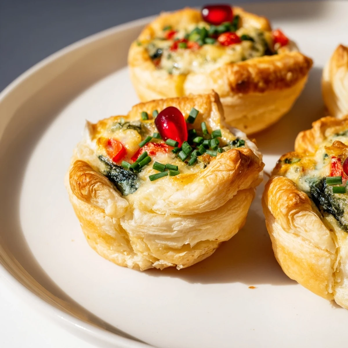 Golden-brown Savory Bites: Mini Quiche Christmas Tree, ready to enjoy as a flavorful holiday appetizer.