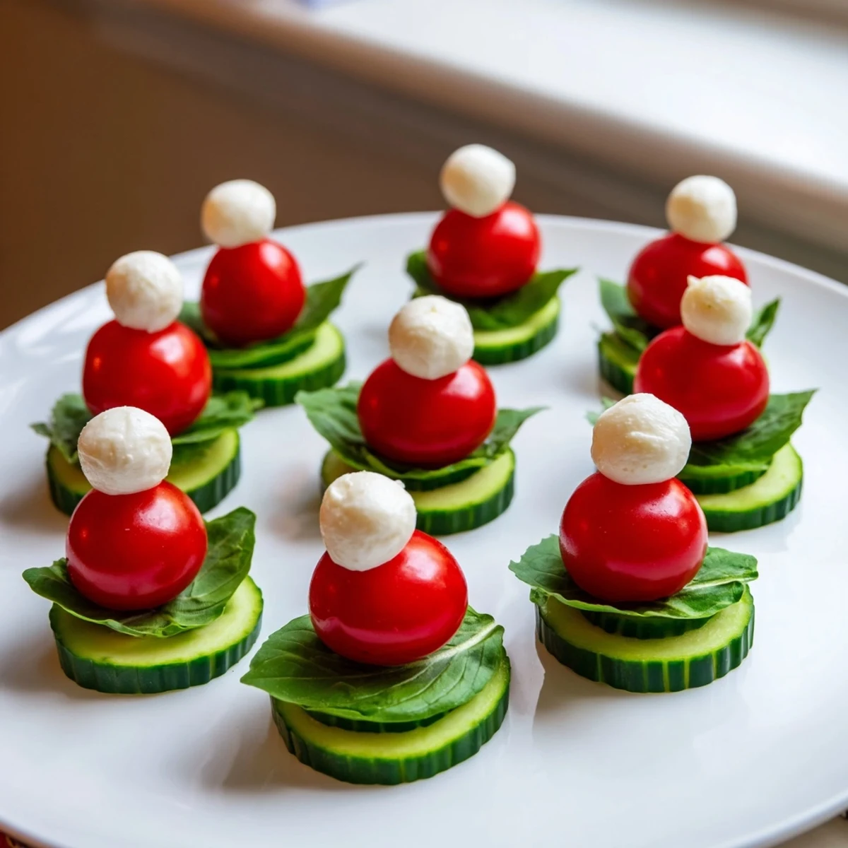 Vibrant Savory Crudités: Veggie Santa Hat Dip Platter with fresh, colorful vegetables and creamy dip—perfect for holiday snacking.