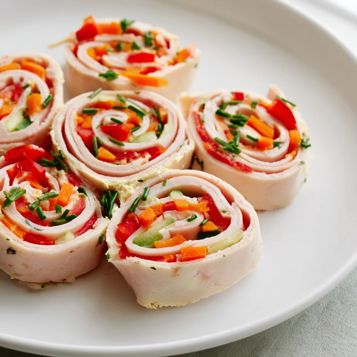 Freshly made Smoked Turkey Pinwheels Tree showcasing vibrant veggies and layered flavors for holidays.