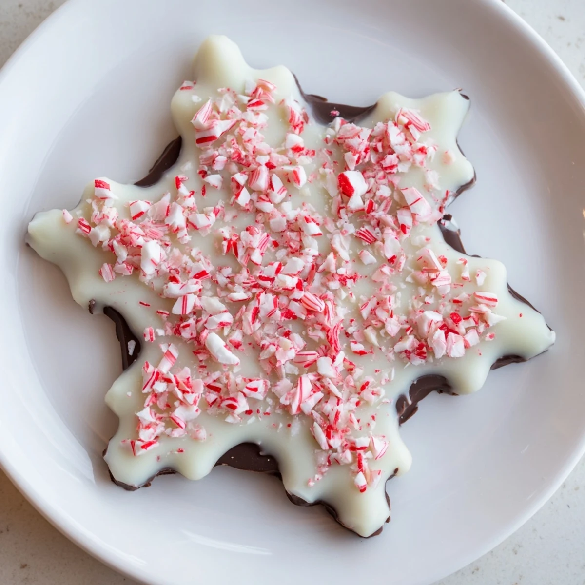 Homemade Peppermint Bark Snowflakes: Imagine sweet, rich dark and white chocolate with crunchy peppermint pieces.