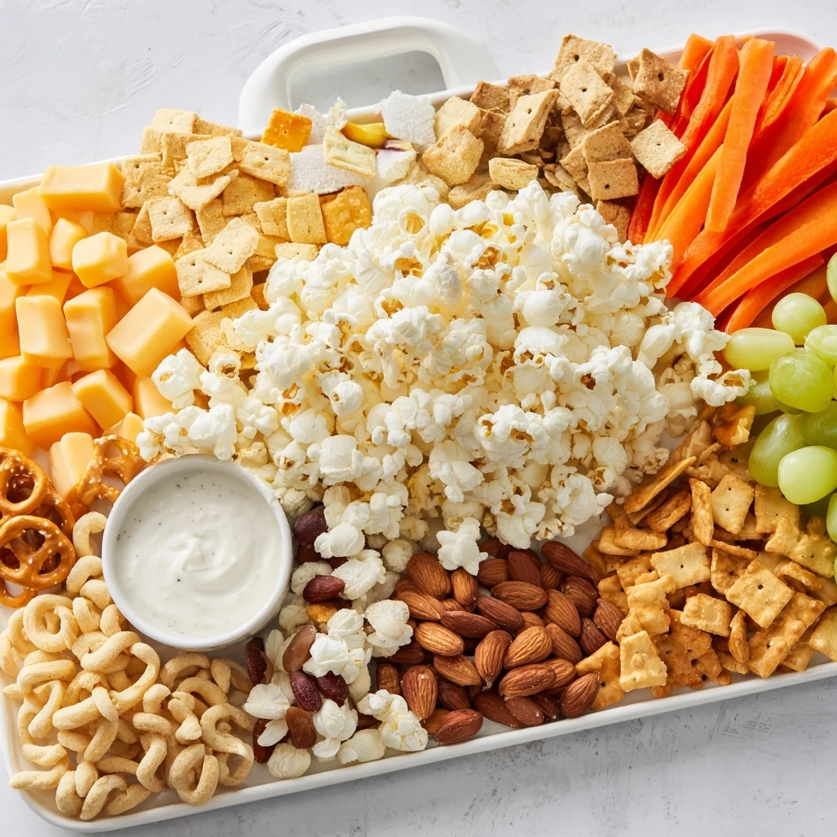 Movie Night Munchie Board featuring colorful candies and popcorn, ready for an evening of films.
