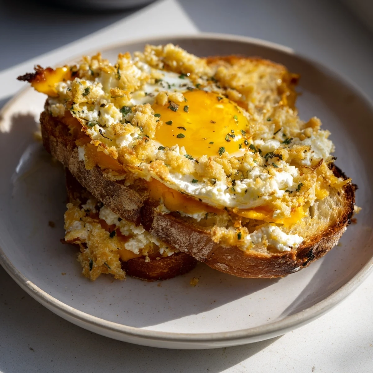 Golden, crispy Feta Fried Eggs Grilled Cheese, oozing cheese and perfectly grilled for a comforting meal.