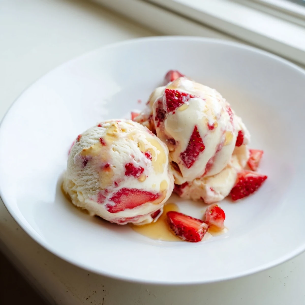 Smooth and creamy cottage cheese ice cream, swirled with fresh berries, ready to be scooped.