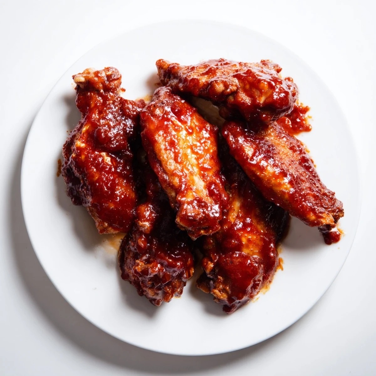 Golden, crispy baked honey BBQ wings, glistening with a sweet, sticky sauce, ready to serve.