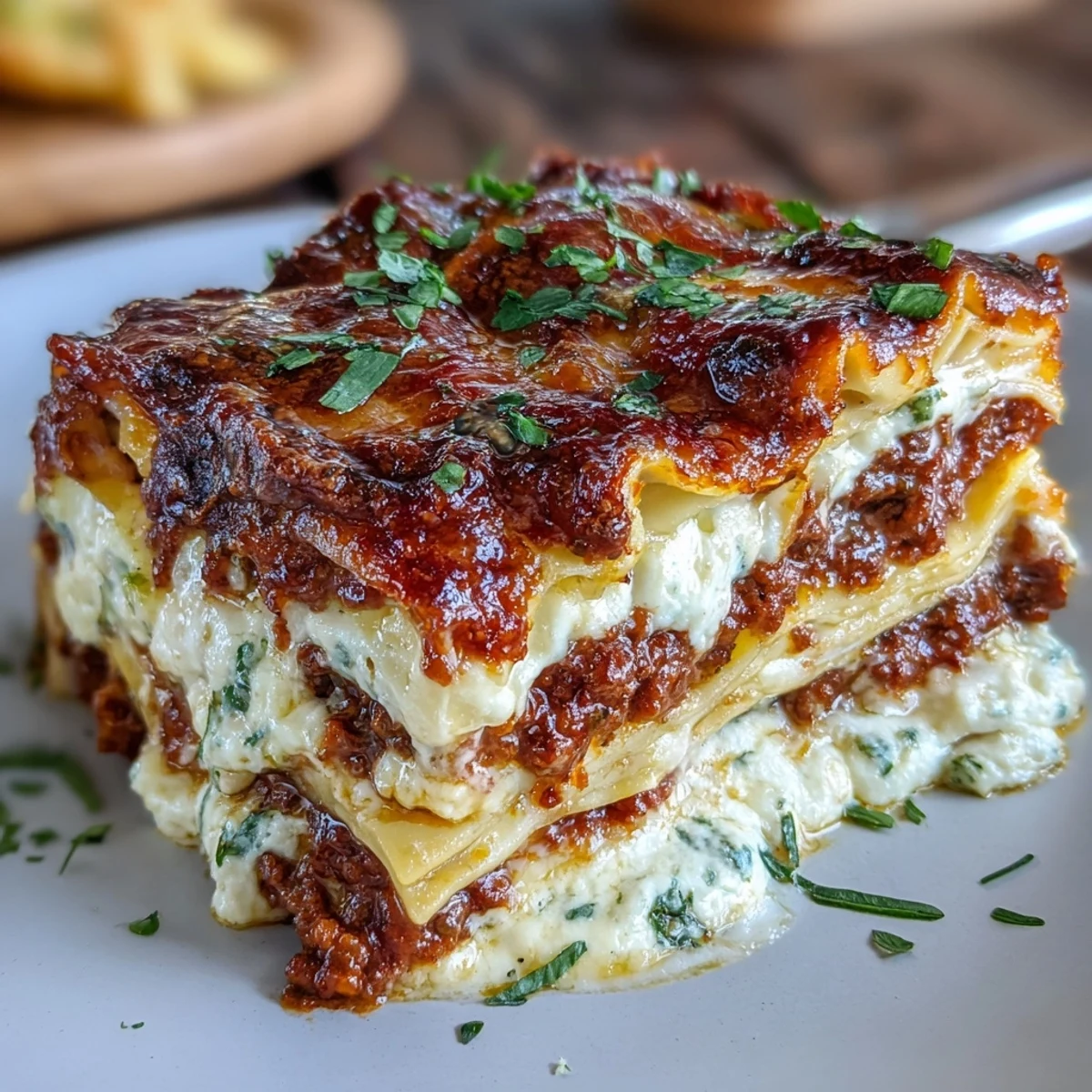 Freshly baked Worlds Best Lasagna emerges from the oven with golden, bubbling mozzarella and Parmesan topping over hearty layers.