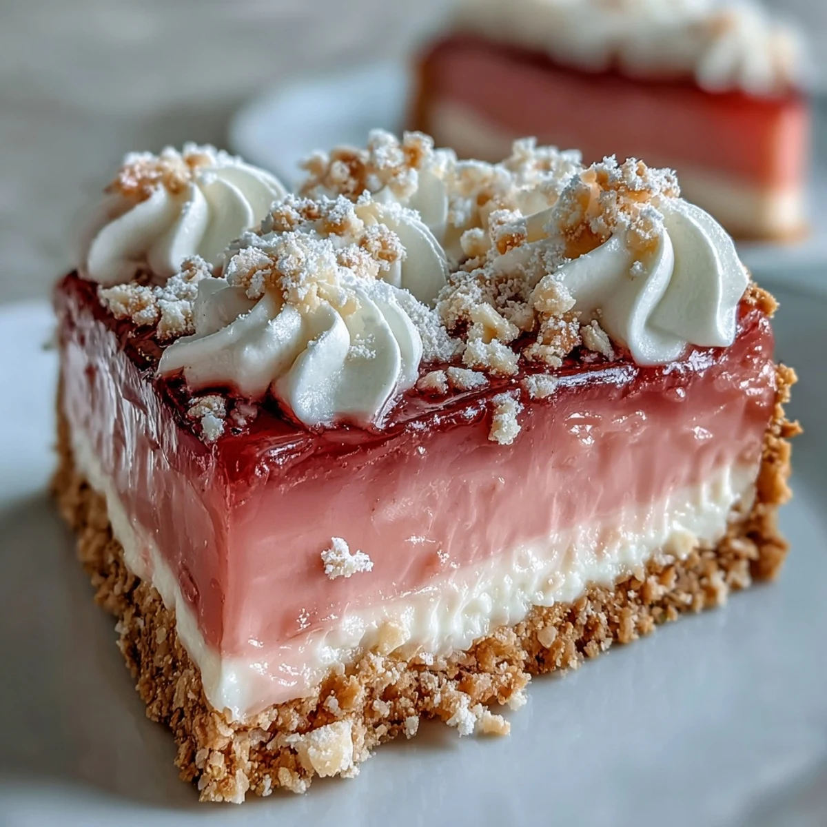 Freshly baked Guava Cloud Pie with a golden macadamia nut crust and creamy pink filling.
