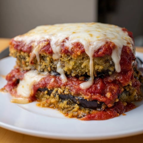Golden, cheesy Eggplant Parmesan Casserole bubbling hot from the oven; a comforting Italian American classic.