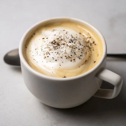 Rich onion latte topped with creamy froth, a unique coffee experience.  