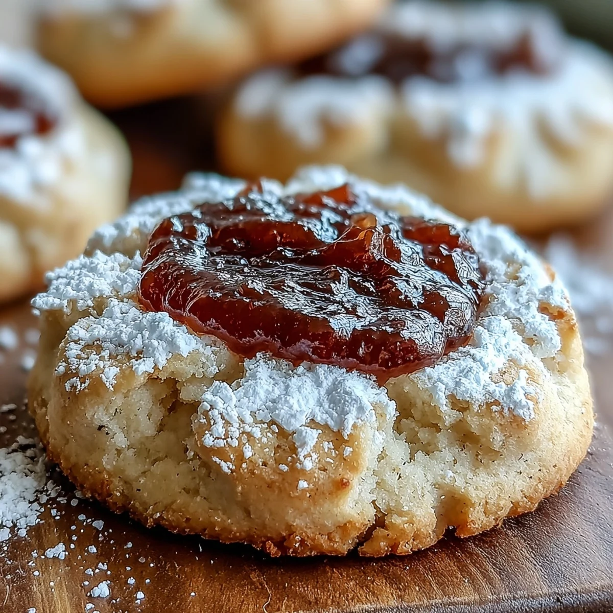 Freshly baked Torticas de Guayaba cookies with golden edges and melted guava jam centers on a rustic wooden table.