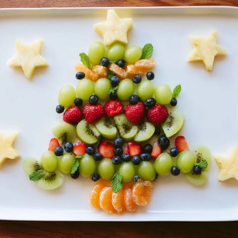 Vibrant Quick Christmas Tree Fruit Platter, a delightful healthy dessert perfect for a holiday snack or appetizer.