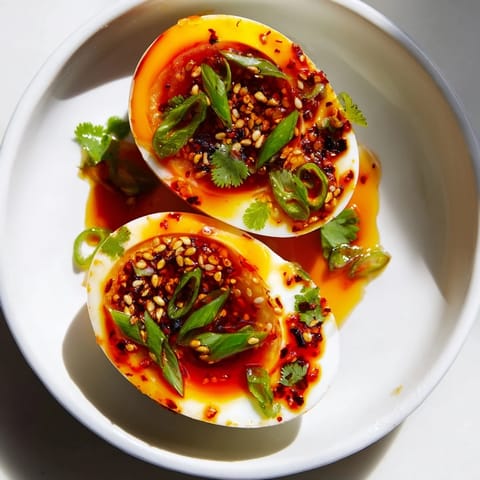 Jammy eggs with chili oil