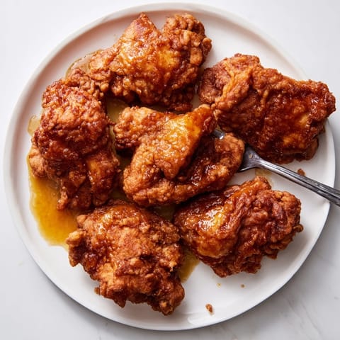 Golden-brown chicken pieces coated in a glossy, spicy-sweet butter glaze, ready to be served for dinner.  