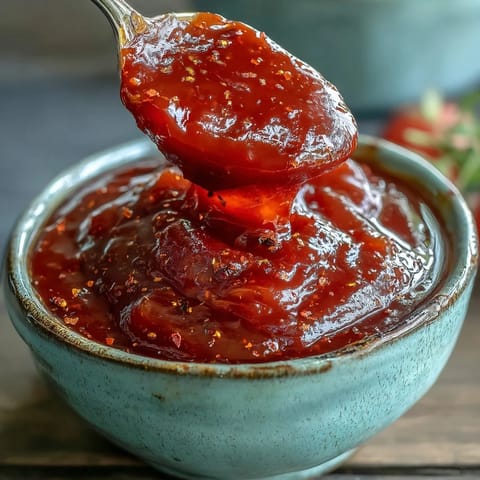 Glossy Guava BBQ Sauce glaze brushed onto grilled chicken thighs on a platter.