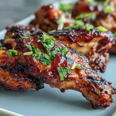 Golden Guava BBQ Glazed Chicken Wings, sticky and caramelized, served hot on a wooden platter with lime wedges.