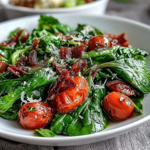 Fresh dandelion greens salad with lemon vinaigrette and Parmesan, vibrant and zesty with cherry tomatoes and pine nuts.