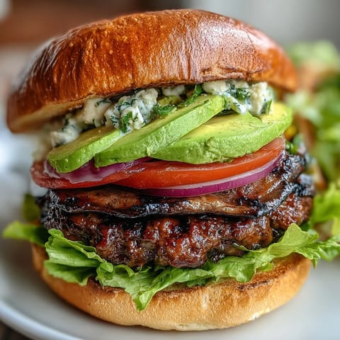 Hearty vegetarian grilled portobello burgers with fresh toppings, perfect for summer cookouts.