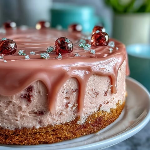Elegant pink Bridal Shower Rosé Velvet Cake with shimmering gold drip details.