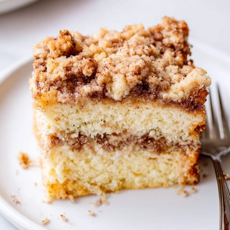Enjoy this homemade cinnamon streusel coffee cake: a soft vanilla crumb, delightful aroma.