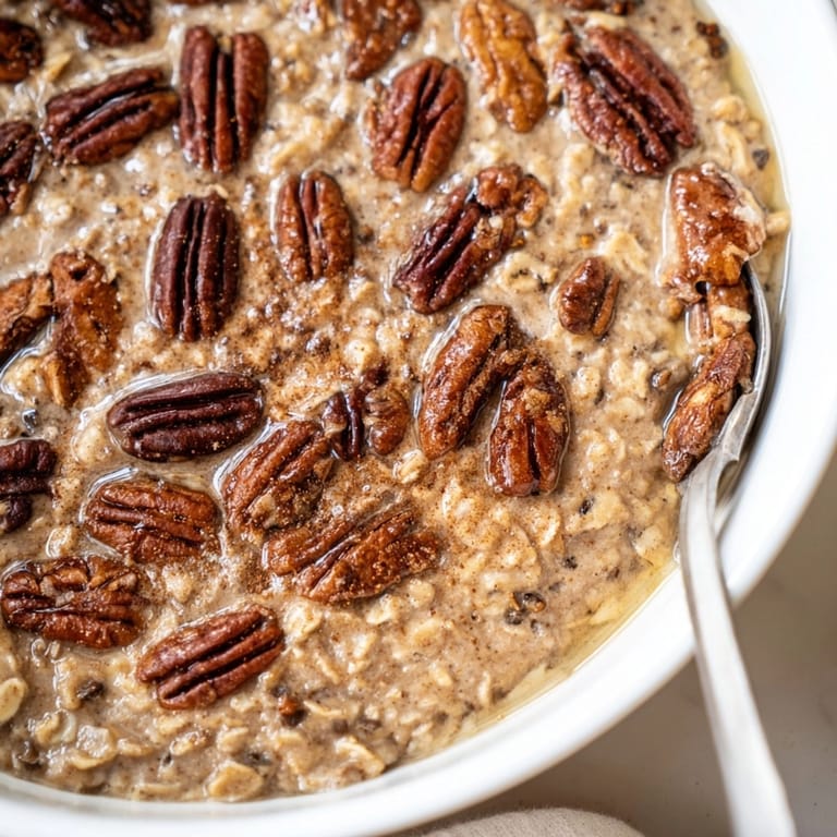 Enjoy Maple Pecan Baked Oatmeal, a delightful fall treat with a hint of maple.
