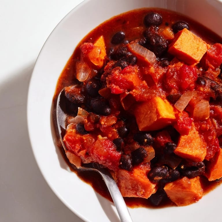 Vibrant sweet potato & black bean chili recipe: a flavorful, healthy vegetarian dinner option.
