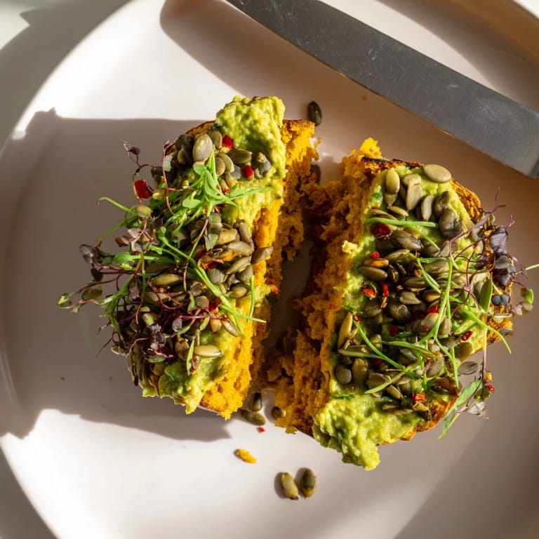Vibrant Edamame Pumpkin Muffin Toasts with toasted pumpkin seeds, perfect for snacking.