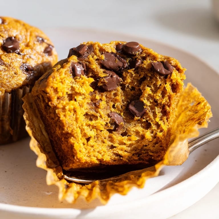 Delicious vegan pumpkin chocolate chip muffins ideal for cozy breakfast or snack time.  