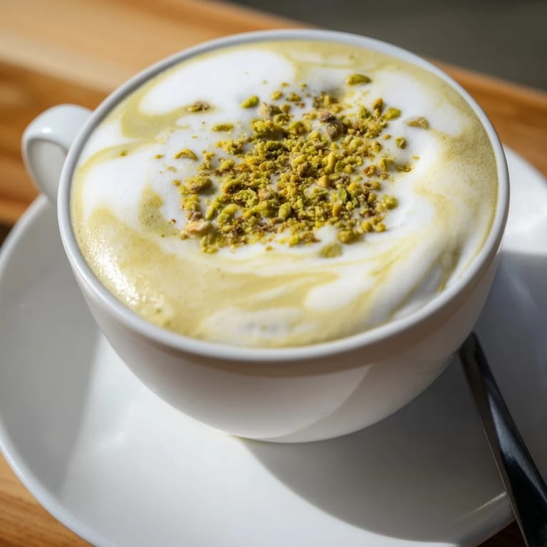 Homemade pistachio milk latte: a fragrant, creamy twist on classic coffee drinks.