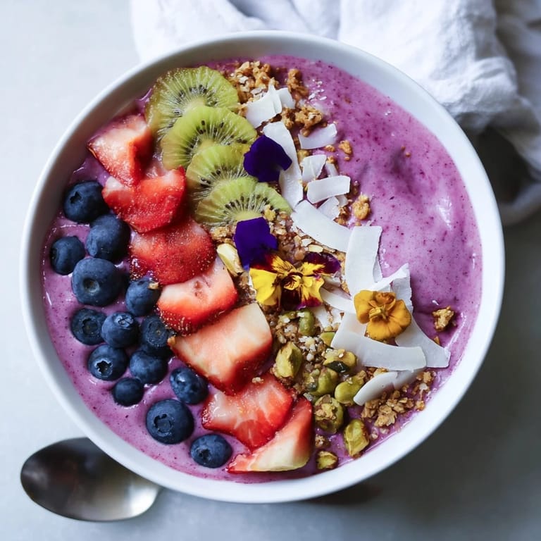 Nutrient-packed Vibrant Smoothie Bowls garnished with berries and edible flowers for flair.