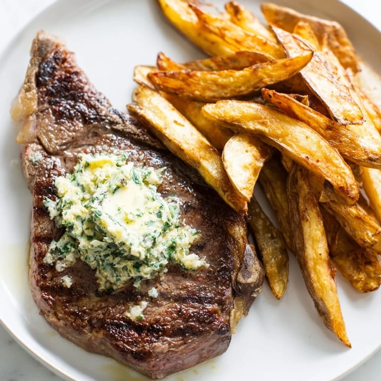 Sizzling Steak & fries, tender beef topped with garlic butter and crispy golden fries.