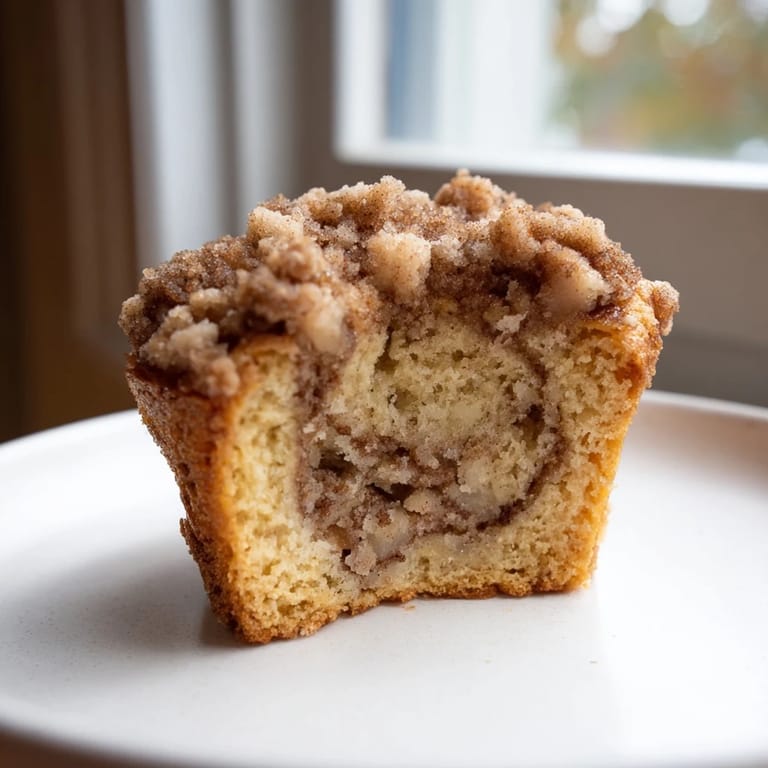 Warm, freshly baked lightened Christmas coffee cake muffins with a delicate, crumbly streusel.