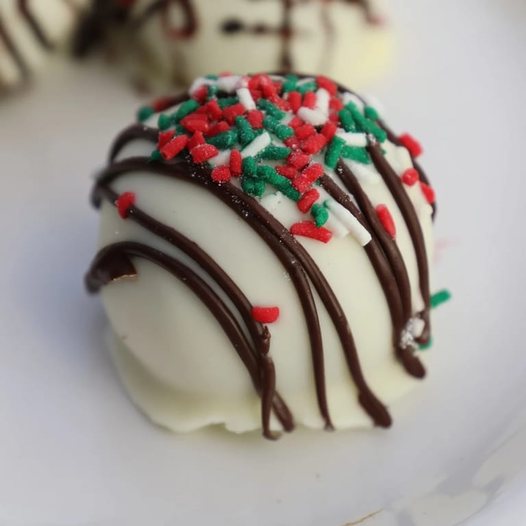 Rich and creamy Simplified Christmas Oreo Truffles, ready to devour, look amazing next to colorful sprinkles.