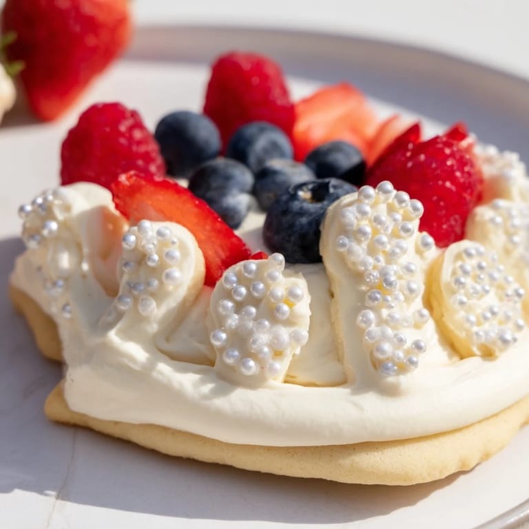 The elegant Princess Crown dessert offers crown cookies, white chocolate mousse, and vibrant berries.