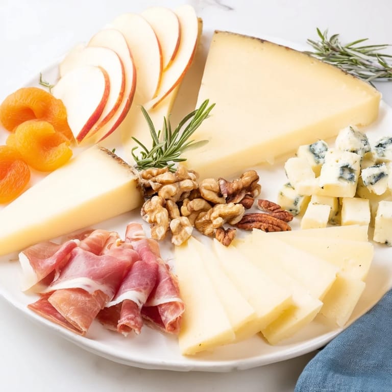 This elegant Winter Mountain Cheese Platter offers an inviting selection of alpine cheeses, and fruit, ready to serve.