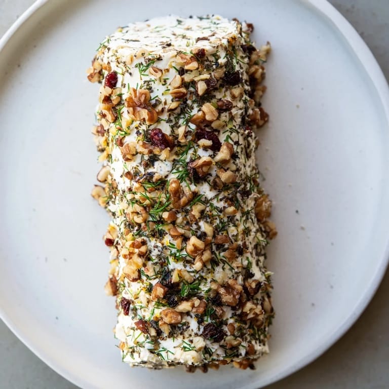 Close-up of a delicious Winter Snowdrift Goat Cheese Log, perfect appetizer for your next party.