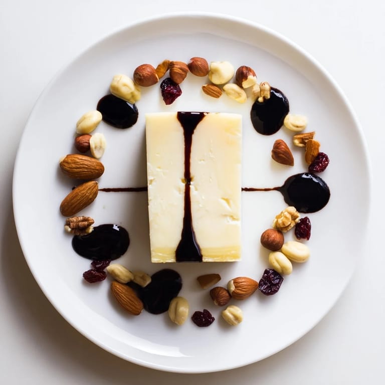 This beautiful "Sundial" appetizer features the cheese sundial with a balsamic drizzle and nut clusters.
