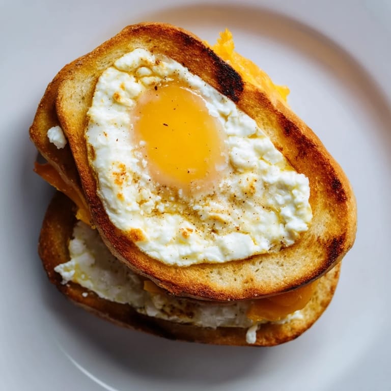 Melted cheese and a runny yolk enhance this Feta Fried Eggs Grilled Cheese, ready to be enjoyed.