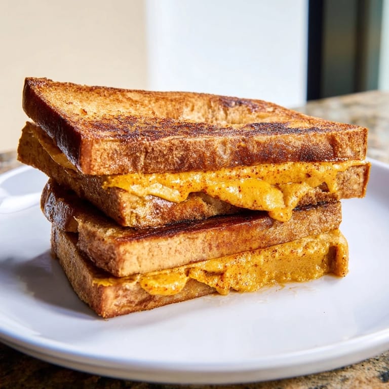 Close-up of a flavorful Spicy Crispy Tofu Grilled Cheese, showing the spicy tofu and gooey vegan cheese.