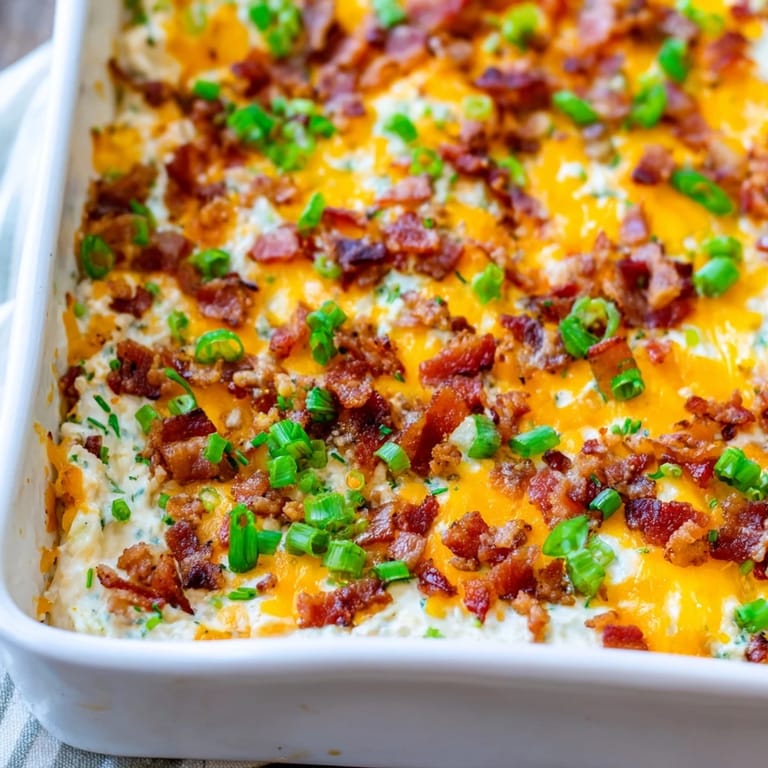 This creamy Cheesy Bacon Ranch Dip features crispy bacon and melted cheddar cheese, perfect for sharing.